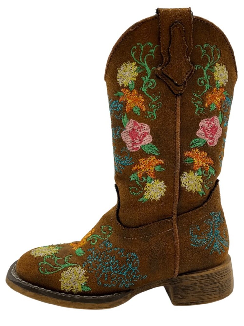 Roper Girls Bailey Floral Western Cowgirl Boots 9 Brown Floral Embroidery